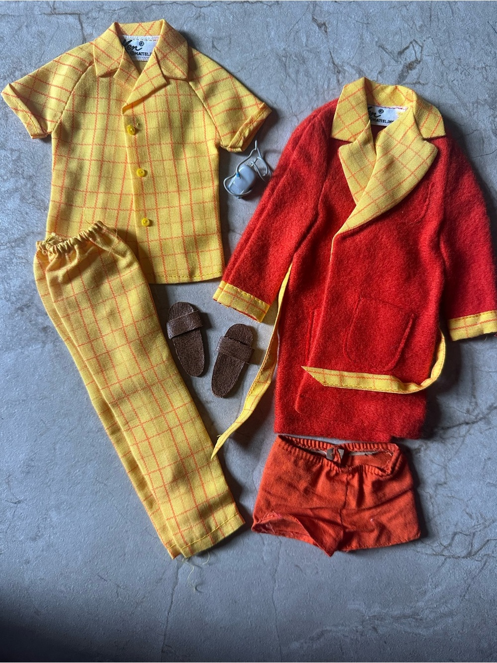 1970 Ken (Barbie) doll clothes #1428 Breakfast at 7 complete set razor slippers